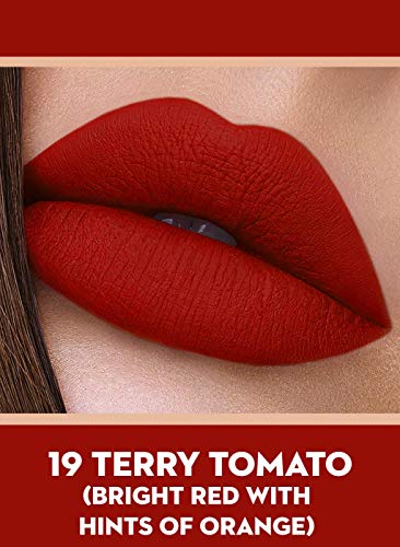 SUGAR Cosmetics Suede Secret Матиран цвят на устните - 19 Нюанси на бадем хавлиени домати (ярко червено с нюанси на портокал)