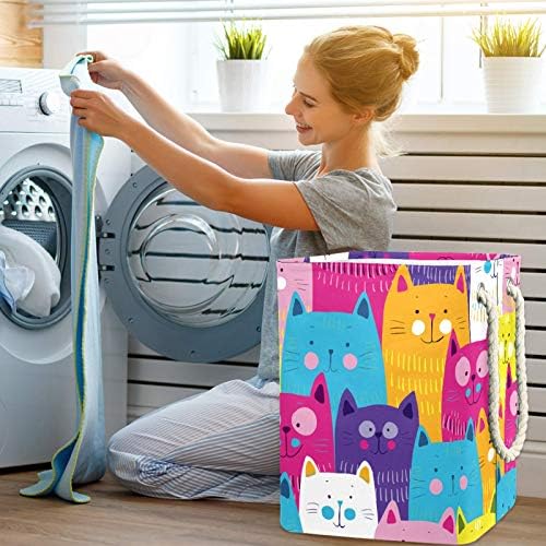 Кошница за дрехи MAPOLO с Цветно Изображение, Котешки Мордочки, Сгъваема Кошница за съхранение на бельо с Дръжки, Подвижни