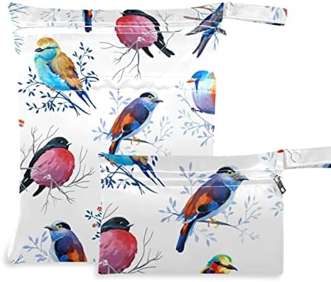 ZZXXB Winter Birds Водоустойчив Влажна Чанта за многократна употреба Текстилен Влажна Пелена Суха Чанта с Джоб с Цип