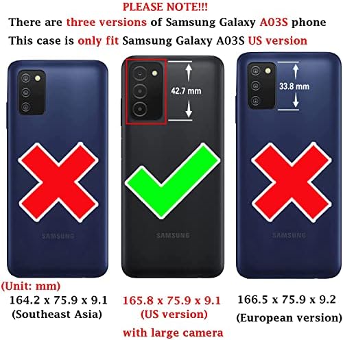 Съвместим с Samsung Galaxy A03s версия за САЩ, 5G 2022, една Чанта-портфейл, Защитно фолио за екран от закалено Стъкло,