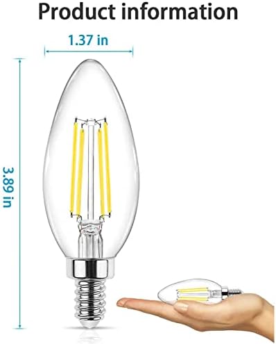 Led лампи HSART E12 Candelabra, Еквивалент на 40 W, Топло Бяла 2700 К, 400лм, Led лампа за полилеи мощност от 4 Вата,