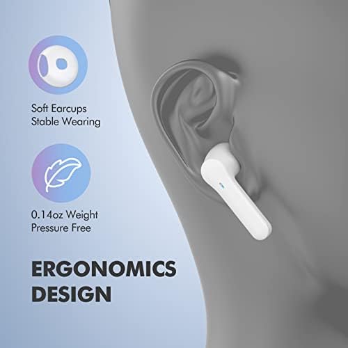 Безжични Слушалки, Безжична Зареждане на Bluetooth слушалки Thohia / Type-C, Hi-Fi Стерео и Силикон Подложка, Бели Безжични