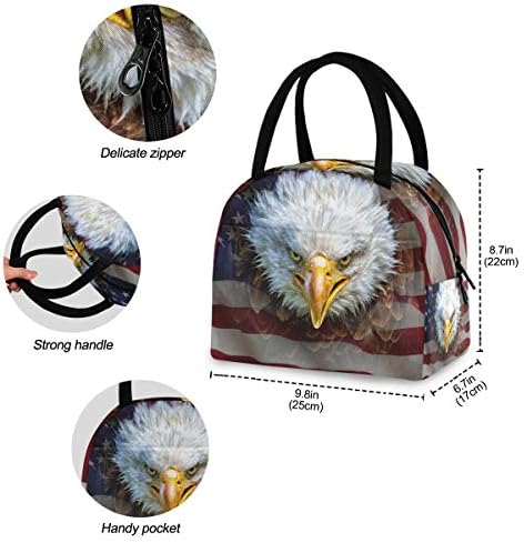 Случайна чанта за обяд Дамски - Флаг северна америка Белоголового Орлана, Големи Запечатани Торби за Обяд с плечевыми