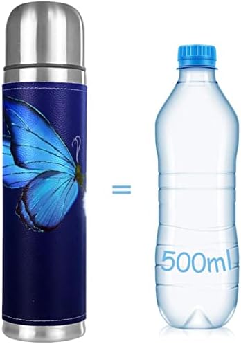 Неръждаема Стомана Кожена Чаша С Вакуумна Изолация Blue Butterfly Термос Бутилка за Вода за Топли и Студени Напитки на