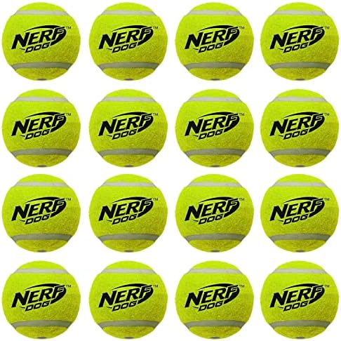 Подаръчен комплект играчки за кучета на Nerf Dog от 16 теми, включва 16 топки за тенис с мъка 2,5 инча и ведерко размер