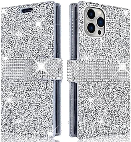 PinyCase Bling Планински Кристал Портфейл Калъф за iPhone 14 PRO MAX Луксозен Блясък на Диаманти Блясък на Кристали флип-надолу