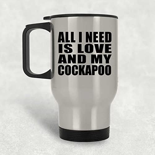 Дизайн: All I Need Is Love And My Cockapoo, Сребърна Чаша за Пътуване, 14 мл, Чаша от неръждаема Стомана С Изолация,
