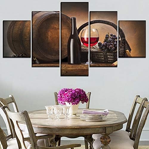 Картини върху платно, Стенно Изкуство Кухня, 5 теми, Червено Вино и Чаши за Вино, Снимки, HD Печат, Плакат на Дъбовата