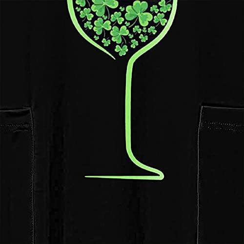 Дамски Сладка Тениска Scrub_Tops с принтом под формата на Вино, Чаши във формата на Централи, V-образно деколте, Къс