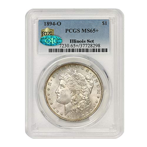 1894 O Американски Сребърен долар Морган MS-65+ Илинойс, установен CoinFolio $1 MS65+ PCGS/CAC