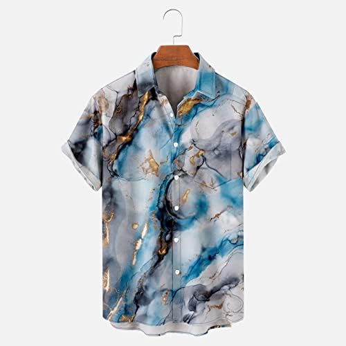 Мъжки Хавайски Ризи, Ежедневни Ризи с Копчета с Мрамор Принтом и Джобове, Свободни Плажни Ризи с Отложным Яка и Къс Ръкав,