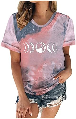 Дамски Блузи с изображение на Слънцето И Луната, Реколтата, Тениски с Кръгло деколте и Къс Ръкав, Тениска С Боя За Момичета,