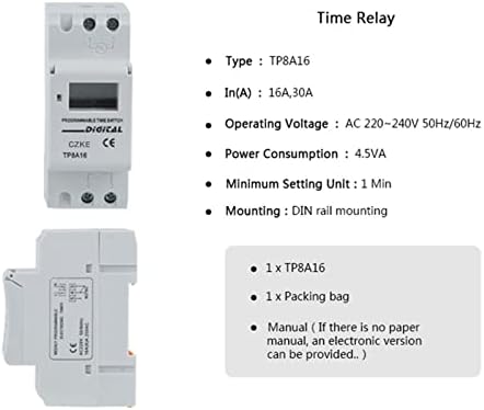 AXTI TP8A16 AC 220V 16A 30A Din-рейк 7 дни Седмично Програмируем Цифров ключ време Реле таймер за Управление (Цвят: 30A,