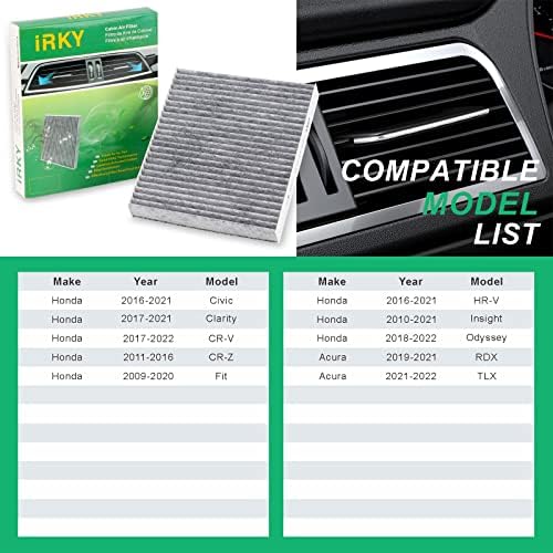 Въздушен филтър на купето iRKY CF11182 CP182 включва Замяна на Активен Въглен за Acura на Honda CR-V, Civic Яснота CR-Z Одисея RDX TLX Fit HR-V Insight 3 Опаковки