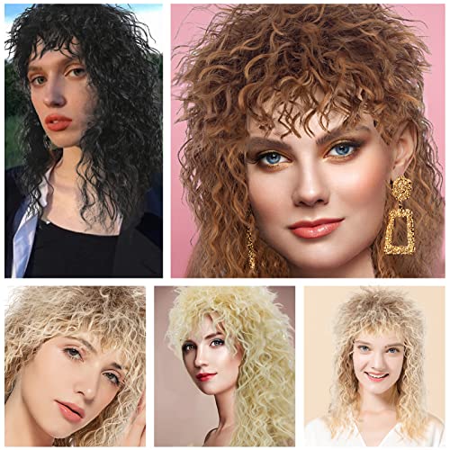 Модната перука на 80-те години за жените, дълга къдрава перуки в стил пънк-рок, перука в стил хеви метал за костюмированной