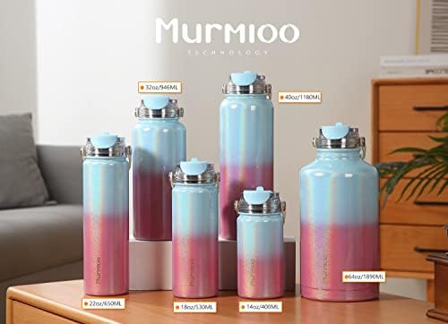 Спортна бутилка за вода с изолация Murmioo, слама капак 2 в 1 (за слама и директно за пиене), запечатани, вакуумни, с