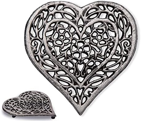 Поставка във формата на Сърце от чугун | Декоративна поставка от ковано желязо за кухненски плот или масата за Хранене