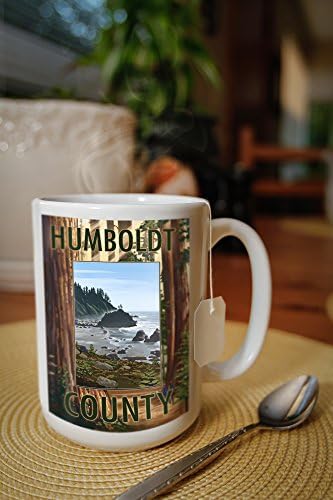Фенер Press Окръг Хумболт, Калифорния, Секвои, Плажна вмъкване (Черна керамична чаша за кафе и чай по 15 унции, може