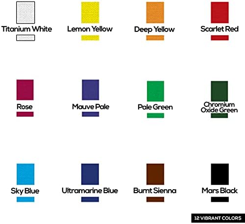 Комплект акрилни бои PAINTIFY - 12 Ярки цветове, тръби до 22 мл - Висококачествени, нетоксични, наситени пигменти - Идеална