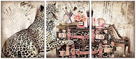 Welmeco Ретро Кафяво-Розова Модерен Модел Стенен Декор Леопард с пазарски Чанти, Обувки на Висок Ток, Аксесоари за Грим,