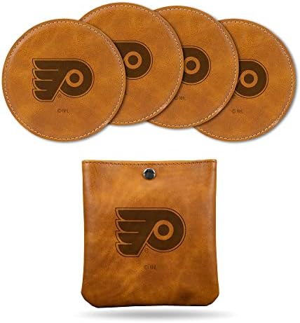 Набор на каботажните Rico Industries NHL Хокей Philadelphia Flyers от кафява изкуствена кожа с лазерно Гравиран, 4 опаковки