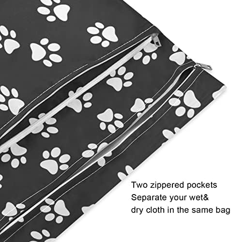 Отпечатък от Лапа Кученце, с Черна Влажна, Суха чанта, 2 опаковка с цип, Тъканно Чанта за Памперси, Чанта-Органайзер,